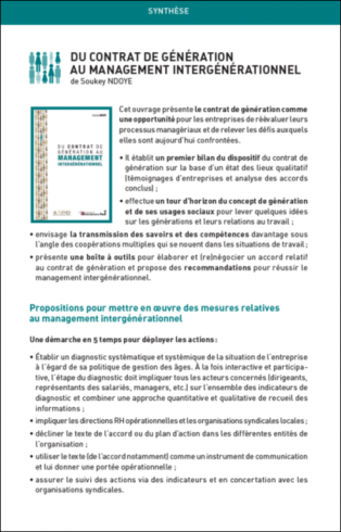 Du contrat de génération au management intergénérationnel (Synthèse) Du contrat de génération au management intergénérationnel (Synthèse)