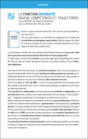 La fonction diversité. Enjeux, compétences et trajectoires. (Synthèse) La fonction diversité. Enjeux, compétences et trajectoires. (Synthèse)