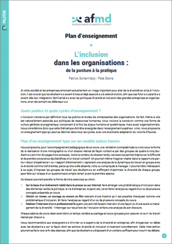 L'inclusion dans les organisations de la posture à la pratique (Plan d'enseignement) L'inclusion dans les organisations de la posture à la pratique (Plan d'enseignement)