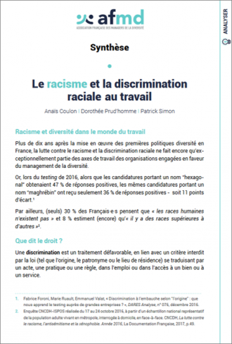 Le racisme et la discrimination raciale au travail (Synthèse) Le racisme et la discrimination raciale au travail (Synthèse)